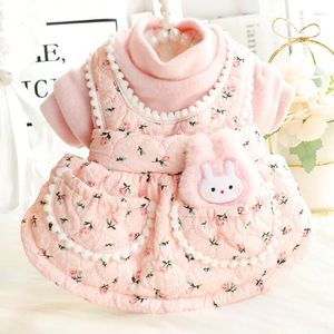 Hundebekleidung Cartoon Rosa Schnürung Prinzessin Kleid Kleidung Kawaii Blumendruck Kleidung Katze Winter Dicke Haustierprodukte Großhandel