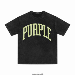 Bästa kvalitet 23SS Trendy Purple Brand Letter Print tvättat och nödställt hiphop män kvinnor löst passande avslappnad kortärmad t-shirts