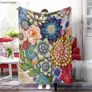 Bohemian Floral Fleece Blanket Colorful Boho Flower Decorative Throw for Sofa Bedroom Bed Blankets Soft Flannel Bedding Cover 240229