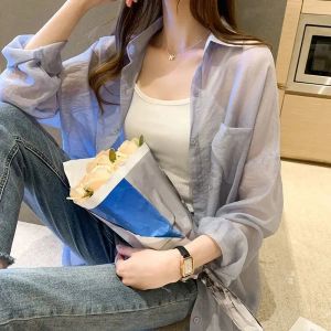 Camisa de verão roupas femininas chiffon cardigan camisa manga longa superior jaqueta proteção solar frete grátis moda coreana plus size solto