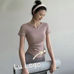luu Sports Kurzarm-Yoga-Kleidung für Damen, schnell trocknend, schlankmachend, V-Leitung, Laufen, Schritt, Fitness, Top, Pilates, Badminton