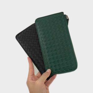 المنسوجة سحاب Handbagnew Highend Sheepeskin Clip Long Multifunctional Card Phone Wallet مصنوعة من الجلد الأصلي 240305