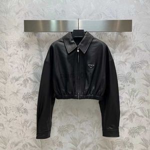 Women's Jackets leather Denim Triangle Short Coats Double Autumn Spring Style Genuine leather Designer Coat 240305