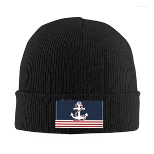 Berets Nautical Stripes And Red Anchor Skullies Beanies Caps Cool Winter Warm Men Women Knit Hat Unisex Adult Sailing Sailor Bonnet