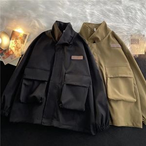 Herrjackor lastjacka män taktik fast färg retro casual safari stil lös lapel m42 ytterkläder h177