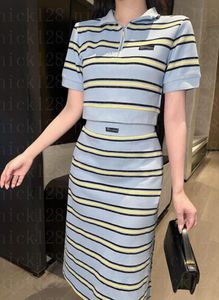 24Women's Two Piece Dress Striped T-shirt Half Skirt Casual Set Letter Label Decoration Fashionable and Elegant 305