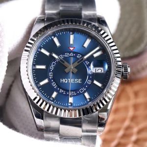 Men NF Sky Watch 9001 stöder automatiskt månadskalender 24h Display 904L Sky Dual Time Zone Sapphire Watch Waterproof Diving334R