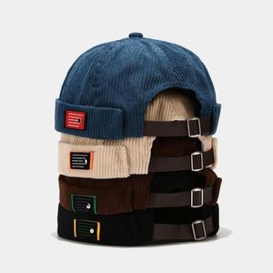 Beanie Skull Caps märke Vintage Beanie Hats Män kvinnor Spring Autumn Landlord Hat Streetwear Hip Hop Brimless Corduroy Docker Cap W234A