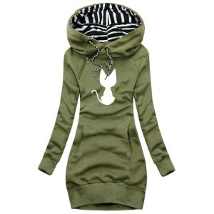 Dress Hoody Dress Cat Printing New Fashion Women's Plus Size Warm Loose Fleece Hoodies Female Streetwear Fashion Sweatshirts