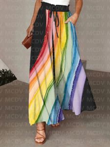 Capris Women's Gradient Pride Rainbow Gold Design Elements Wide Leg Pants 3Dプリント女性のカジュアルパンツ4色