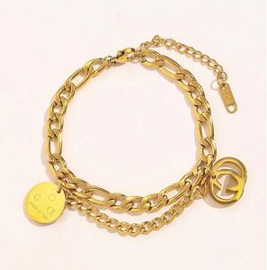 Fashion 18k Gold Plated Circle Charm Bracelet Chunky Thick Link Chain Designers Luxury Letter Women Love Stainless Steel Bracelets Wedding Party Jewellery Gift