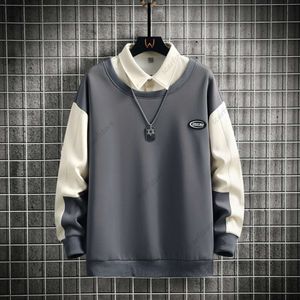 Maglione da uomo nuovo primavera e autunno, versatile, bello, a maniche lunghe, con finta camicia POLO in due pezzi, pullover, maglione girocollo