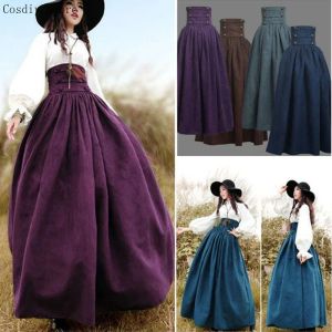 Vestidos vintage renascentista plissado maxi espartilho botão saia mulheres traje de halloween victoria vestido de cintura alta grande balanço saia 3xl