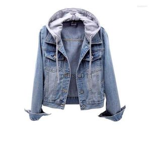 Damen Jacken Jacken Denim Frauen Herbstmantel Zerrissene Kapuze Oberbekleidung Mäntel Windjacke Basic Boyfriend Jeans 240305