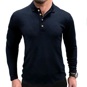 Spring Autumn Long Sleeve Polo Shirt Men Casual Solid Color Lapel Slim Fit Mens Us Size S-XXL T HomME240305