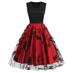 Abito abiti da festa vintage donna farfalla senza maniche estate sexy stampa nera scollo a V abiti rockabilly pin up