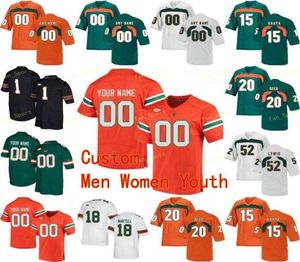 Camisas universitárias Miami Hurricanes 4 Jaquan Johnson 4 Jeff Thomas 47 Michael Irivin 5 Andre Johnson Futebol personalizado costurado3115018