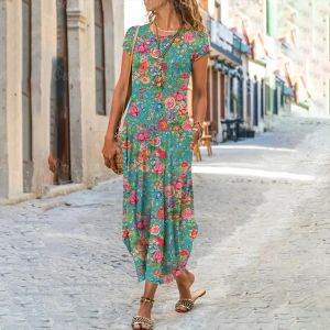 Abito da donna con stampa floreale 2023 Abito da sera da donna elegante e carino Moda estiva Abiti midi sexy da vacanza allentati