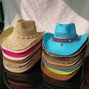 Hüte mit breiter Krempe, Eimerhüte, Cowboy-Strohhut, handgefertigt, hohl, für Herren und Damen, Sommer, Sonnenschutz, Strandhut, Reise, Western-Cowboy-Strohhut, Bikini, J240305