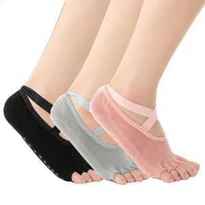 3 pares de meias de ioga para mulheres com aderência antiderrapante meias de meio dedo para balé pilates barre dança meia antiderrapante de cinco dedos 240220
