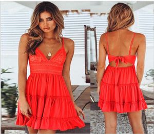 Red S5XL 5 colors womens designer luxury lace suspenders Vneck dress girl skirt woman dresses summer dress ladies clothes vest c6853033