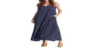 5XL Plus Summer Summer Dress 2017 Women Polka Dot Print v Neck Disteress Sundress Loose Maxi Long Beach Beach Bressy Vintage Y1907081505