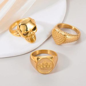 Anéis de cluster vintage coração dedo anel de ouro cor de aço inoxidável personalidade versátil punk unisex jóias anillos mujer