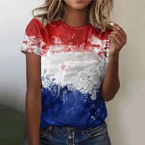 Женские футболки Женская футболка Топы с принтом флага Футболка с коротким рукавом и круглым вырезом Свободная винтажная футболка в американском стиле ко Дню независимости