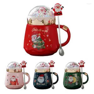 Tazze natalizie Simpatiche figurine di Babbo Natale Tazza in ceramica fatta a mano con coperchio Cucchiaio Divertenti tazze da tè per bevande al cioccolato