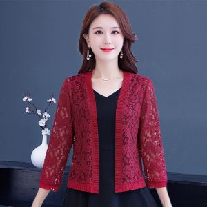 Cardigans Black White Women Bolero Three Quarter Sleeve Shrug Bolero Lace Bridal Cape Dress Cardigan Wraps Beach Shawl Bridesmaid Bolero