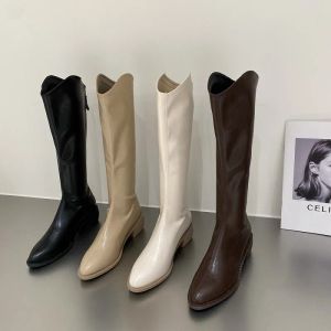 Vestidos novos cavaleiro joelho botas altas femininas dedo do pé apontado mulheres saltos grossos bombas zíper senhoras sapatos nova moda outono inverno vestido chique