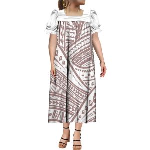 Ubierz Polinezja Kobiet Długie sukienka Mumu Pretty Samoa Print Dress Dress Dress Dresonableble na Hawajs Beach wakacje