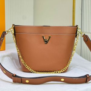 Beuteltasche, goldfarbene Hardware, Buchstabenschnalle, Kette, Umhängetaschen, Designer-Handtasche, genarbtes Rindsleder, abnehmbarer, verstellbarer Schultergurt, Top-Qualität