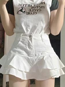 Saia y2k branco verão feminino saia gótica cintura baixa retalhos aline saia lindo vestido punk retro harajuku estilo de rua minissaia