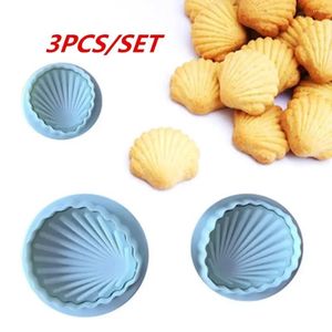 Stampi da forno Utensili da cucina 3 pezzi / set Stampo in silicone a forma di conchiglia Decorazione torta fondente Strumento per taglierina per pilastri di zucchero Accessori per biscotti per biscotti