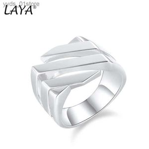 Band Rings LAYA Handcrafted Curve Vintage Process Solid Copper Ring Silver Color Wave Retro Punk Unisex Street Male Female Fashion Jewelry L240305