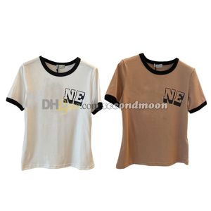 コットンファブリックTシャツ女性レタープリントティークルーネックTシャツデザイナーカジュアル半袖ティー