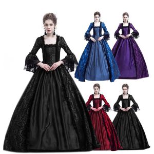 Vestido de halloween feminino vitoriano medieval rainha cosplay traje vintage retro gótico renda costura rendas até festa longo maxi vestidos # g3