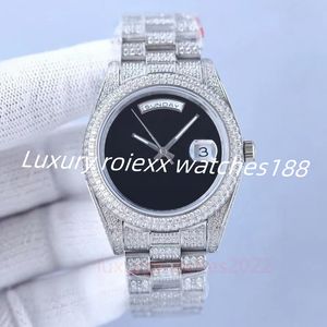 ブラックダイヤルジルコンラグジュアリーアイスアウトダイヤモンドメン40mmデイデイオートマチックメカニカル3Aスイーティングポピュラーブランド16233サファイアガラス腕時計