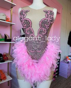 Babbie Pink Short Prom Homecoming Dresses for Women 2024 Sparkly Diamond Crystal Feather Födelsedag Gala Gown Black Girl