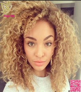 Kinky curly blond spets front mänskligt hår peruk jungfru brasiliansk glueless full spets mänskliga hår peruker med baby hårfärg 277090720