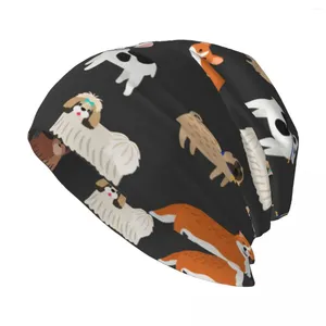 Berets Cute Decorative Dogs Pattern Stylish Stretch Knit Slouchy Beanie Cap Multifunction Skull Hat For Men Women