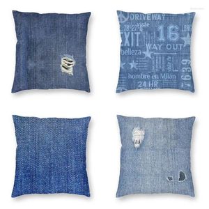 Cuscino in denim blu scuro strappato fodera 45x45 cm decorazioni per la casa divano stampa tendenza texture custodia per auto