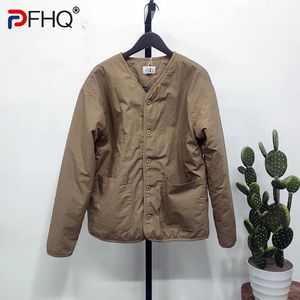 Pfhq outono na moda japonês vintage sem gola jaqueta moda masculina simples casaco de algodão fino roupas de alta qualidade 21q1971 240228