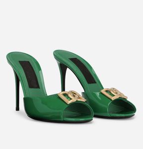 Nya lyxkvinnor Keira Sandals Shoes Patent Leather Mules Nude Green Black Open Toe Woman High Heels Sexig Lady Walking Heel Sandal Shoe EU35-43 Box