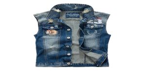 Spring Mens Slim Fit Vest dżinsowa kamizelka haftowa kurtki bez rękawów w kamizelce dżinsów z pojedynczych dżinsów dla par 4701409