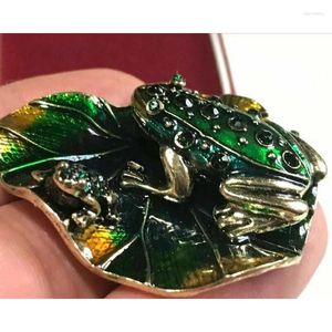 Broşlar vintage stil emaye kristal kurbağa kurbağası üzerinde bir zambak ped yaprağı broş