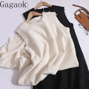 Casual Dresses Gagaok Women 2024 Spring Autumn Solid Sleeveless French Round Neck Dress Sequin Bottom Tank Top Vestidos