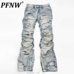 Herren Jeans PFNW Frühling Herbst Abgenutzte Nischendesign Vintage Denim Hosen Lange, schmal geschnittene, plissierte Modehose 12A7717 230625