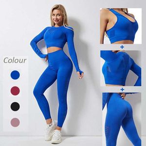 Kvinnors spårningsdräkter 2/3 bitar av kvinnor Gymkläderövning Set Fitness Yoga Set Womens Seamless Yoga Set Hip Lift Len Crop Top Sportswear J240305